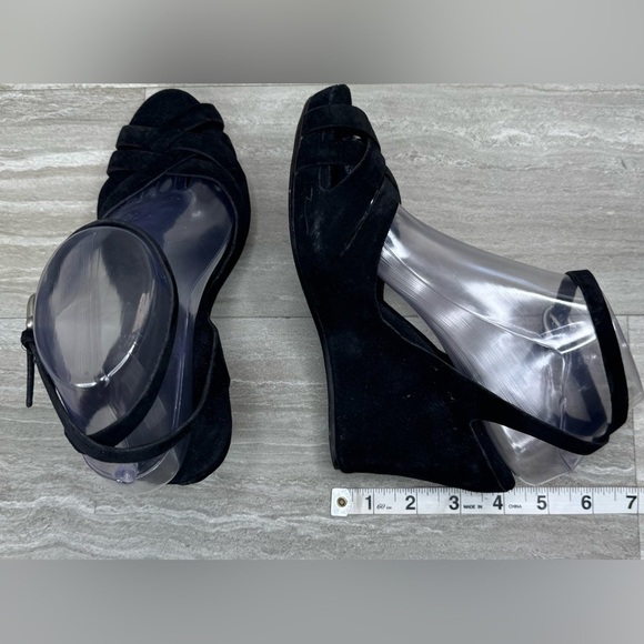 UGG Strappy Black Velvet Suede Wedge Heels Womens Size 7 - Picture 9 of 11